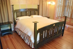 Custom English Influenced Inlaid King Bed in Green Stain